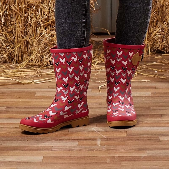 Western Chief Red and White Chicken Pattern Boots - Picture 1 of 3